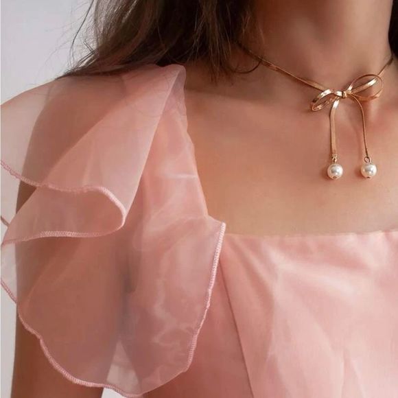 Jewelry - Gold 3/$30 Bow Faux Pearl Charm Necklace